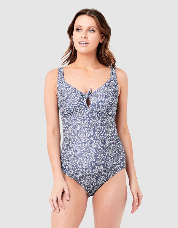 Ripe Maternity Stormi Tie Front One Piece Indigo White