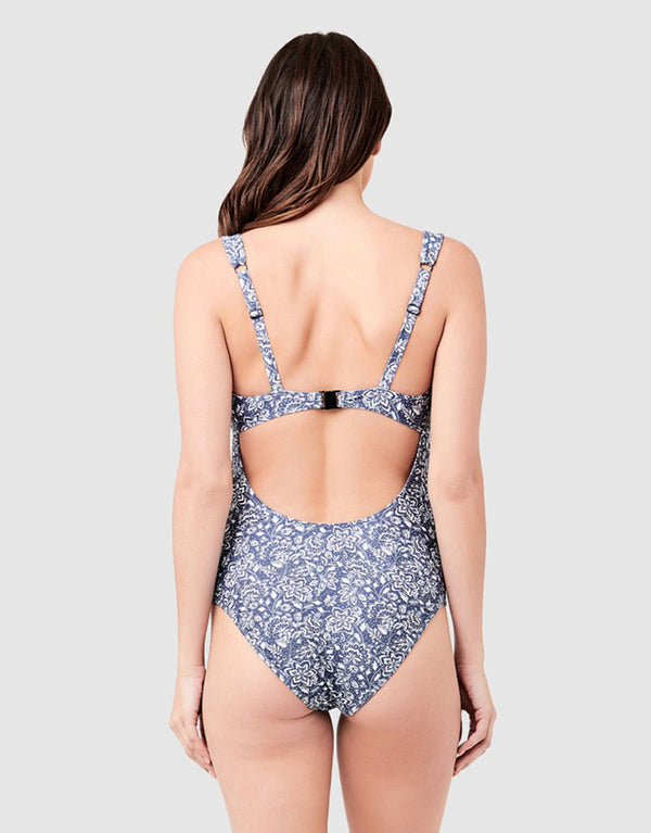 Stormi Tie Front One Piece Indigo/White